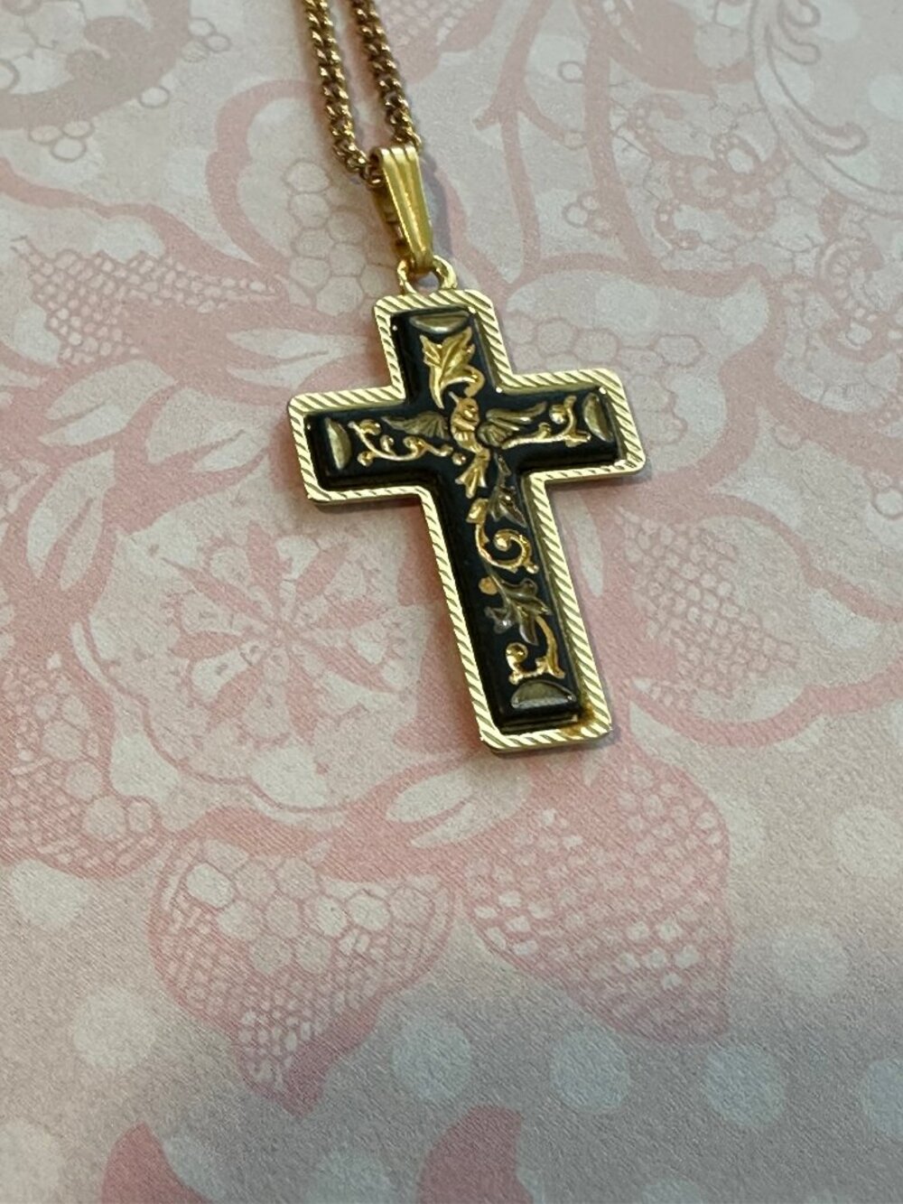 Vintage Necklace Spirit Saint Dove Love Cross Damascene Christian Catholic